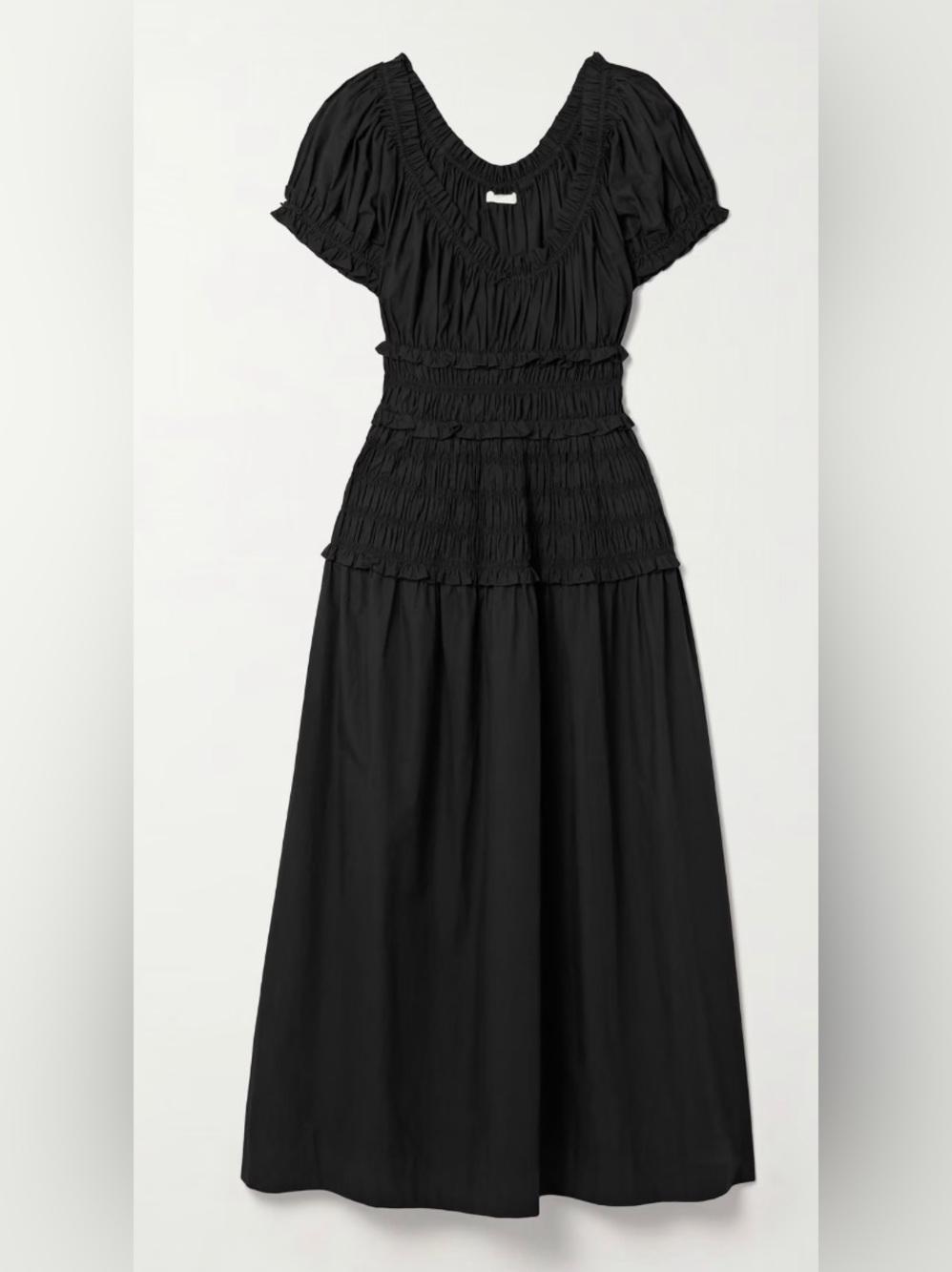 Doen’s Leanne Smocked Waist Black Midi Dress XS